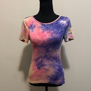 -SHEIN Multicolor Tie-Dye Short Sleeve Tee BACKLESS